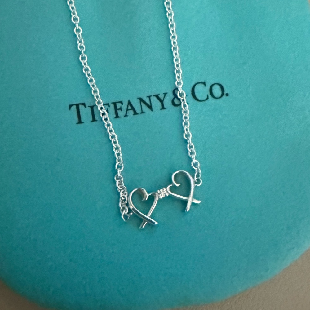 Tiffany & Co. Paloma Picasso Silver Double Heart and Diamond Bracelet